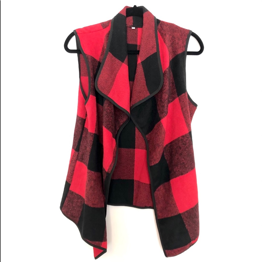 Waterfall Collar Buffalo Plaid Vest